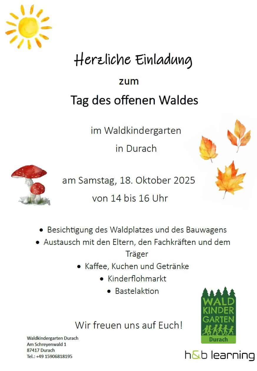 Einladung Tag der offenen Tür Stellenanzeige Waldkindergarten Durach