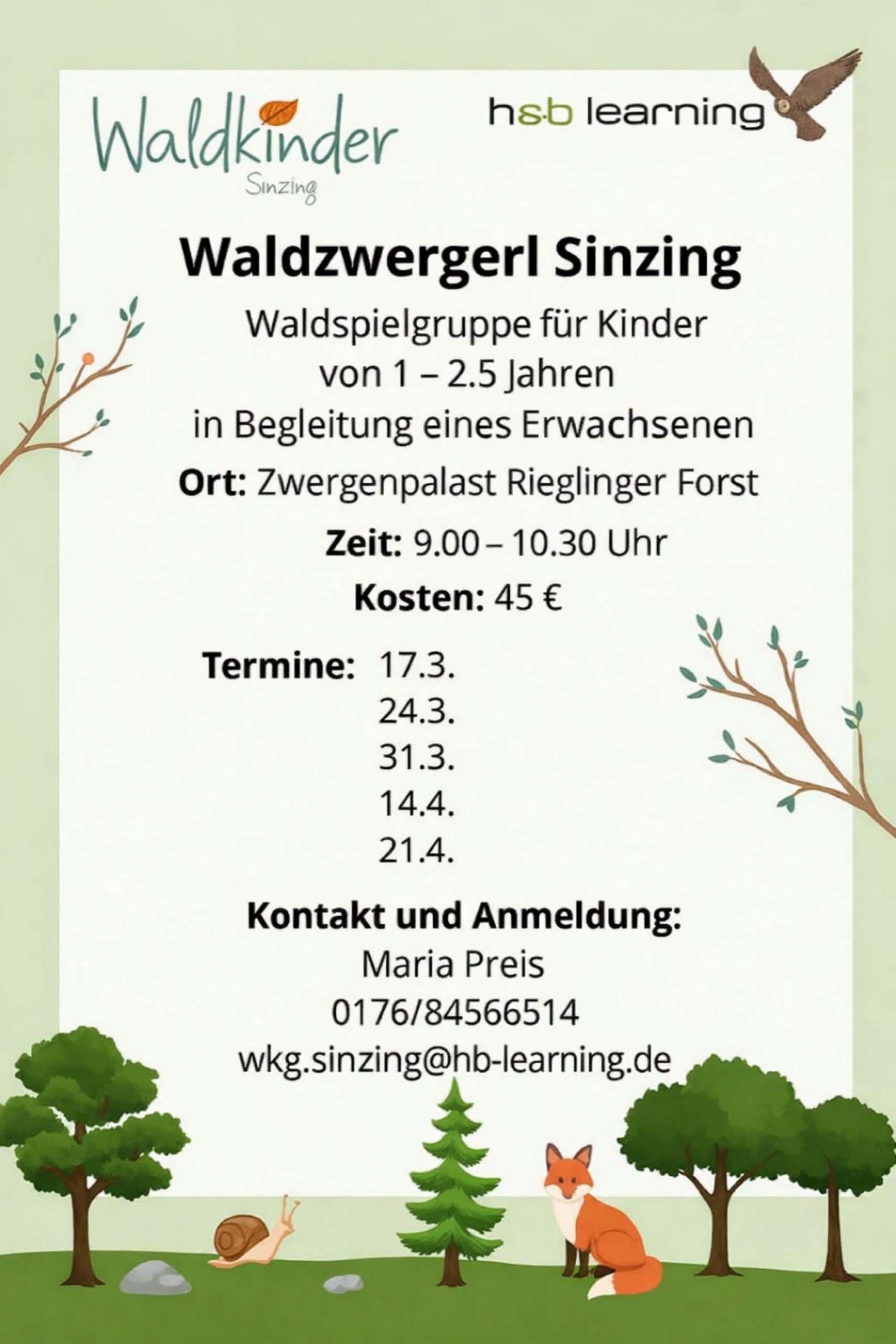 Im Waldkindergarten Sinzing haben wir für das Bildungsjahr 25/26 noch freie Plätze.